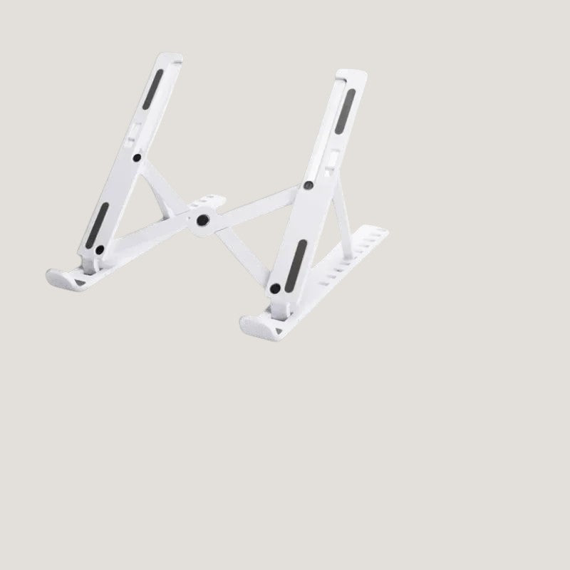 White Melora foldable laptop stand in durable ABS plastic with adjustable angle