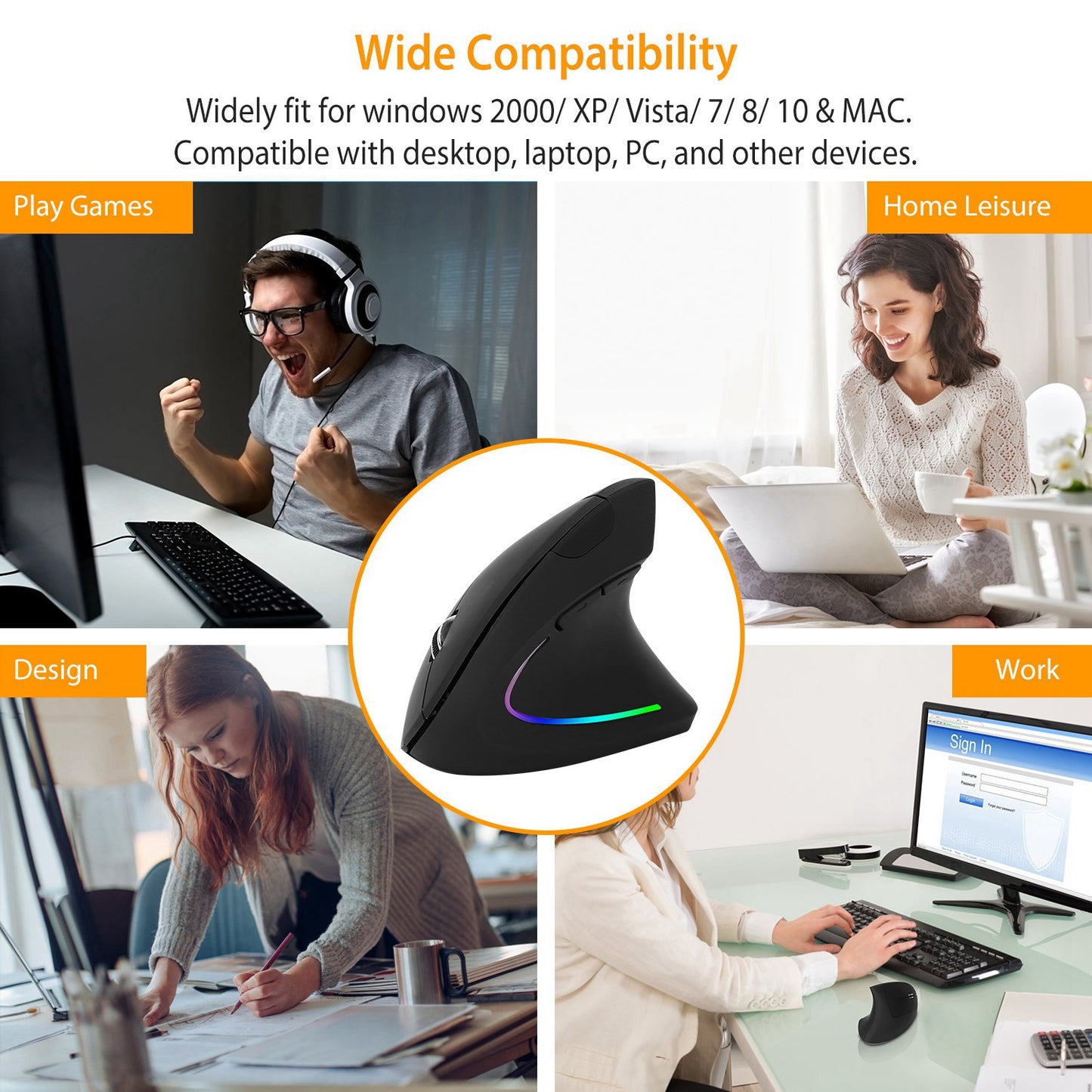 Vertical ergonomic mouse — side profile view