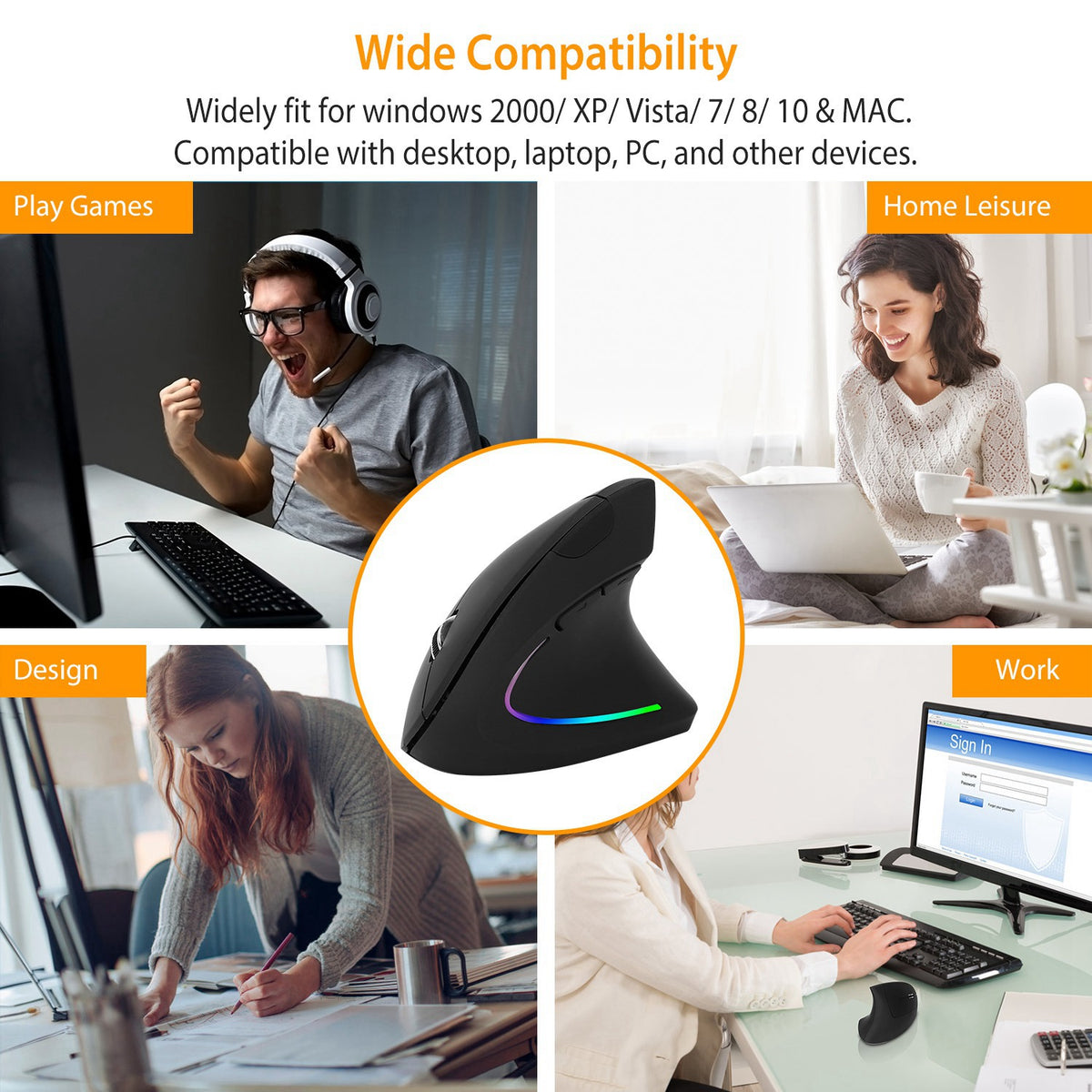 Vertical ergonomic mouse — side profile view