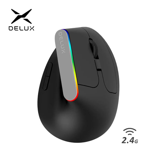 Delux M618C Wireless Vertical Ergonomic Mouse — Silent, RGB, 1600 DPI