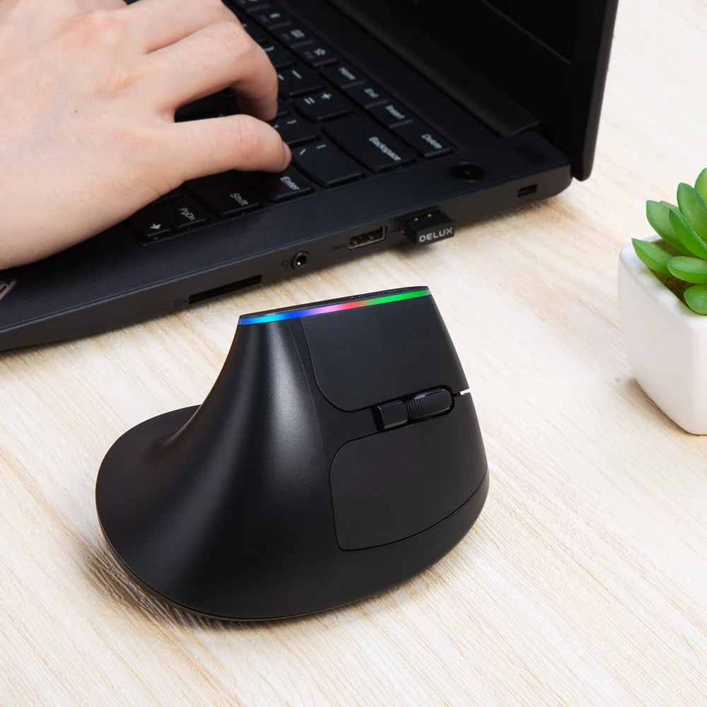 Delux M618C Wireless Vertical Ergonomic Mouse — Silent, RGB, 1600 DPI