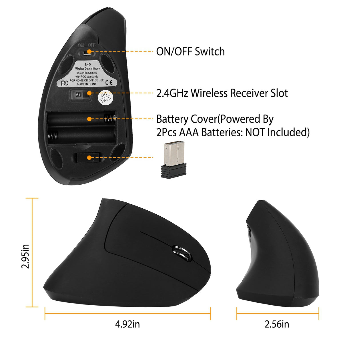 Vertical mouse DPI switch — 800, 1200, 1600 levels