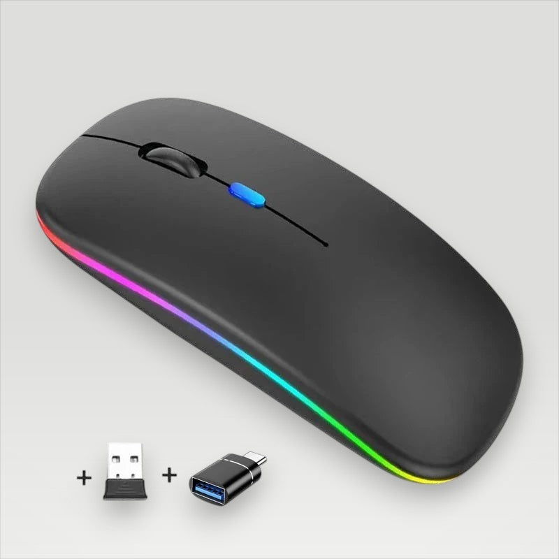 Melora wireless mouse with RGB lighting, Bluetooth and USB receiver, rechargeable and silent