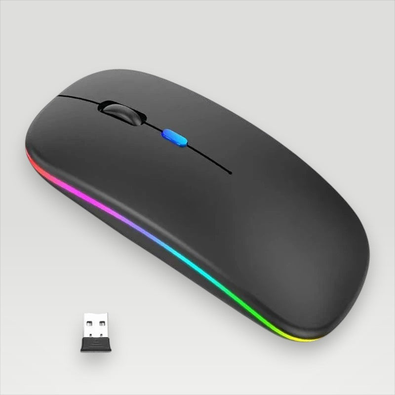 Matte black Melora wireless mouse with RGB lighting, Bluetooth and USB receiver