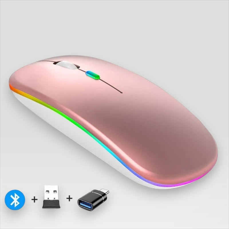 Pink Melora wireless mouse with RGB lighting, Bluetooth and USB receiver for silent operation