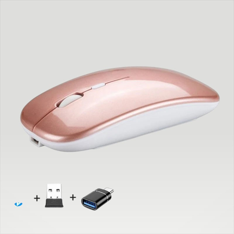 Pink Melora wireless mouse, rechargeable, with Bluetooth and USB receiver