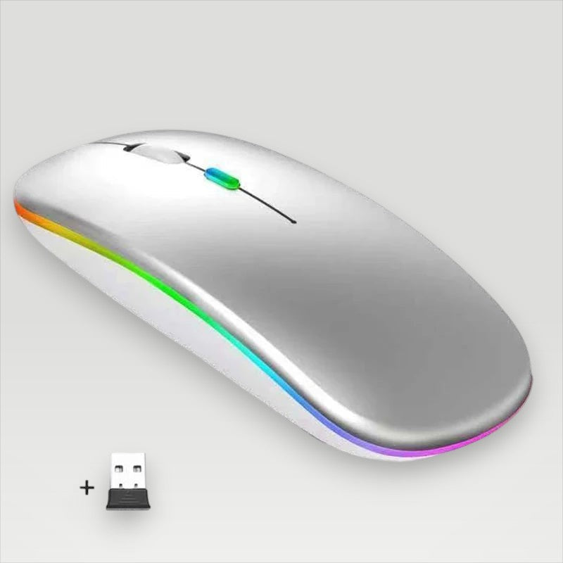 Silver Melora wireless mouse with RGB lighting, Bluetooth and USB receiver