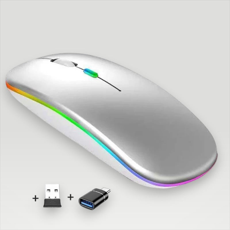 Silver Melora wireless mouse with RGB lighting, Bluetooth and USB receiver