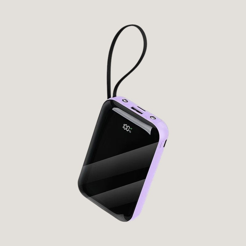 Purple Melora wireless power bank with mirror finish and digital display