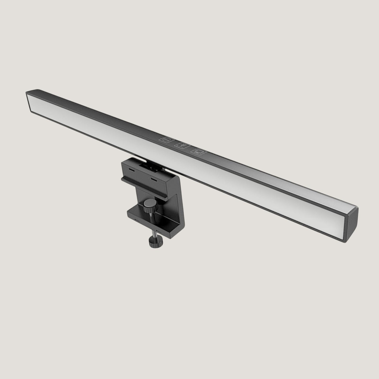 Black Melora monitor light bar with touch controls and desk-mount clamp