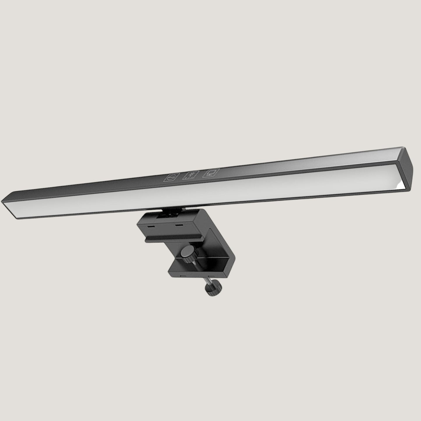 Black Melora monitor light bar with touch dimming control, close-up view