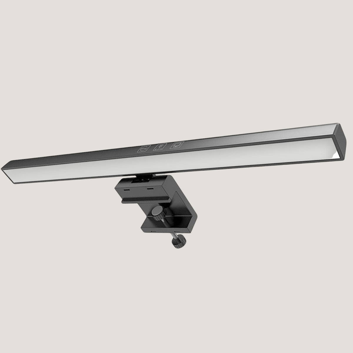 Black Melora monitor light bar with touch dimming control, close-up view