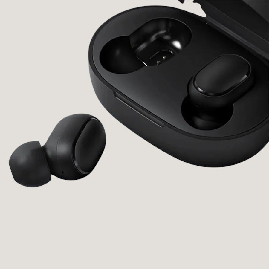 Black Melora true wireless earbuds with touch control and charging case