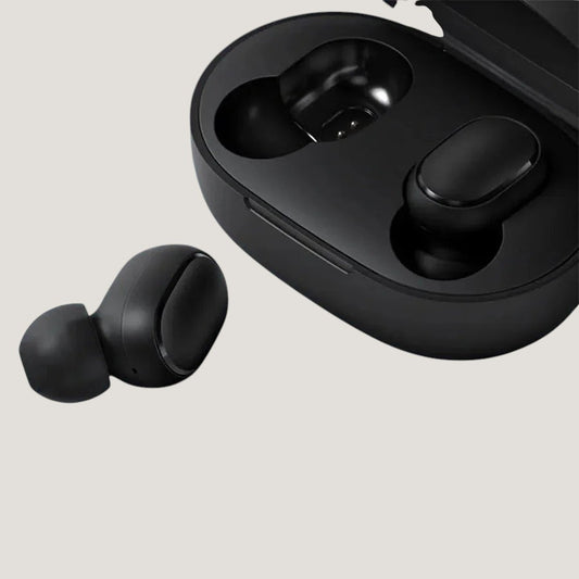 Black Melora true wireless earbuds with touch control and charging case
