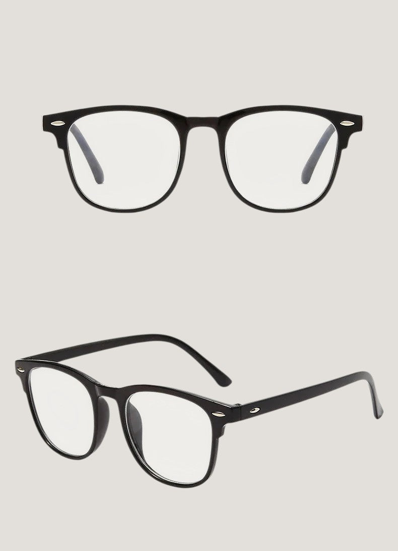Black round Melora blue light glasses with anti-glare coating for computer work