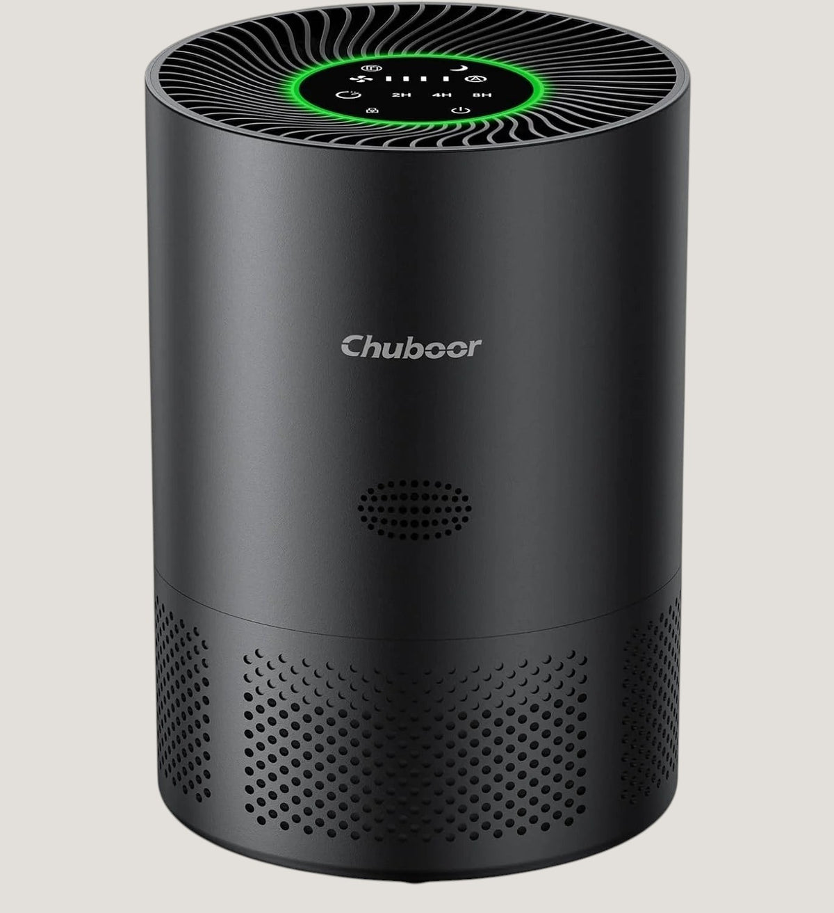 Melora Chuboor air purifier with H13 HEPA filter, black cylindrical body and touch control panel
