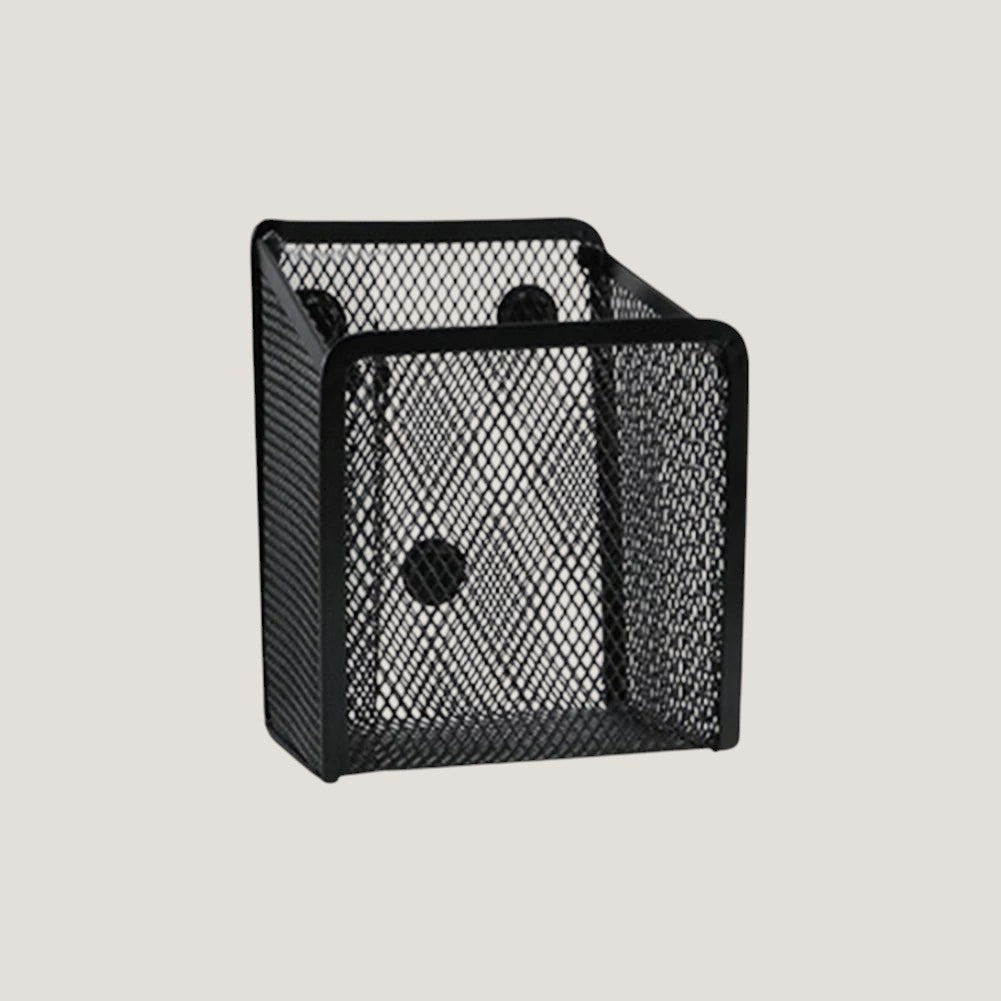 Black Melora magnetic metal mesh organizer holding pens and office supplies