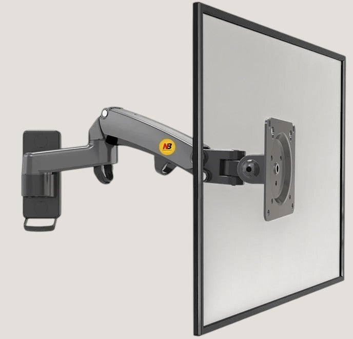 Melora North Bayou wall-mounted gas-spring monitor arm for 17–35 inch displays, aluminum alloy