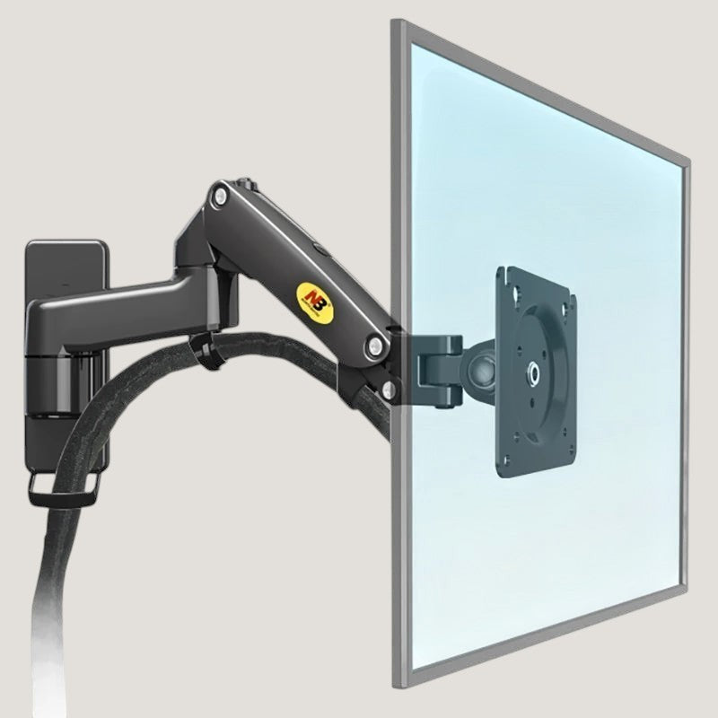 Melora North Bayou gas-spring monitor arm for 17–35 inch displays, showing tilt and swivel adjustment
