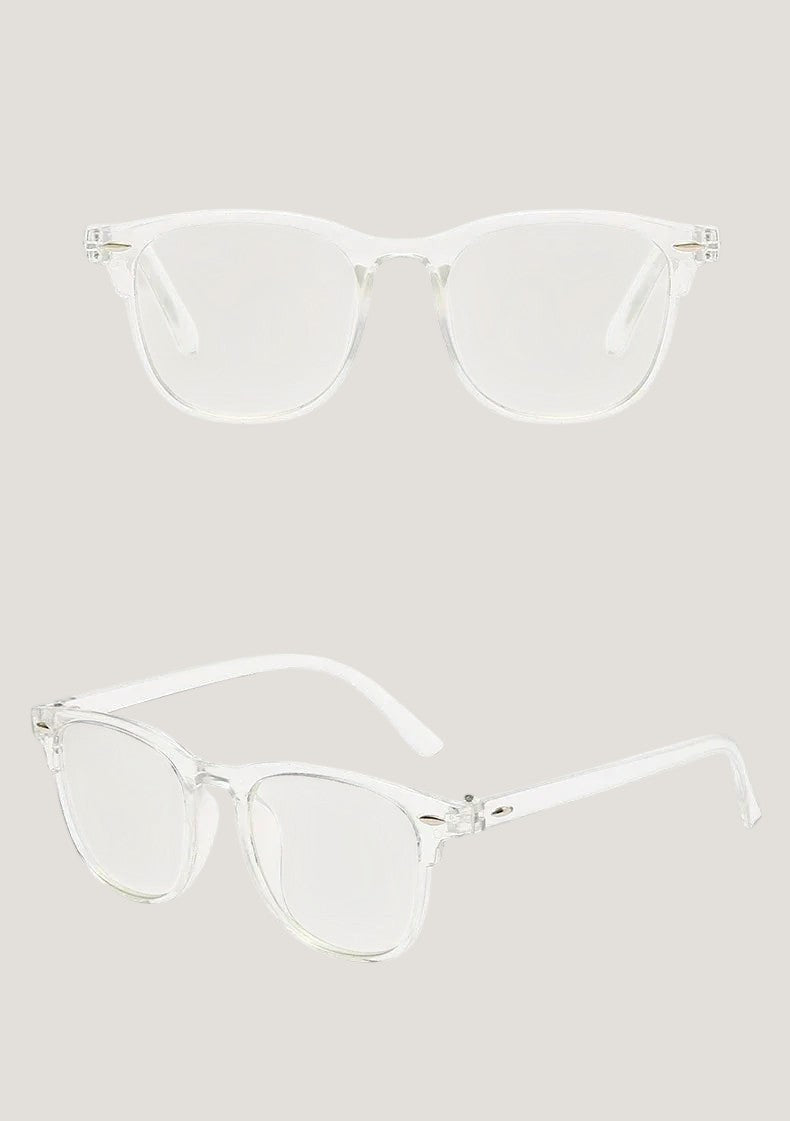 Melora round blue light glasses with clear frame and blue light filtering lenses for computer work