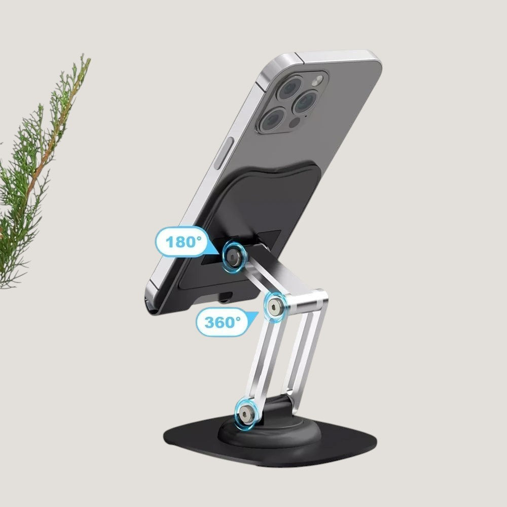 Melora foldable phone and tablet stand with adjustable angle and rubber-padded base