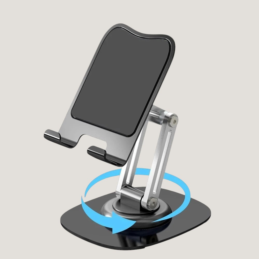 Melora foldable phone and tablet stand with adjustable angle and 360-degree rotating base