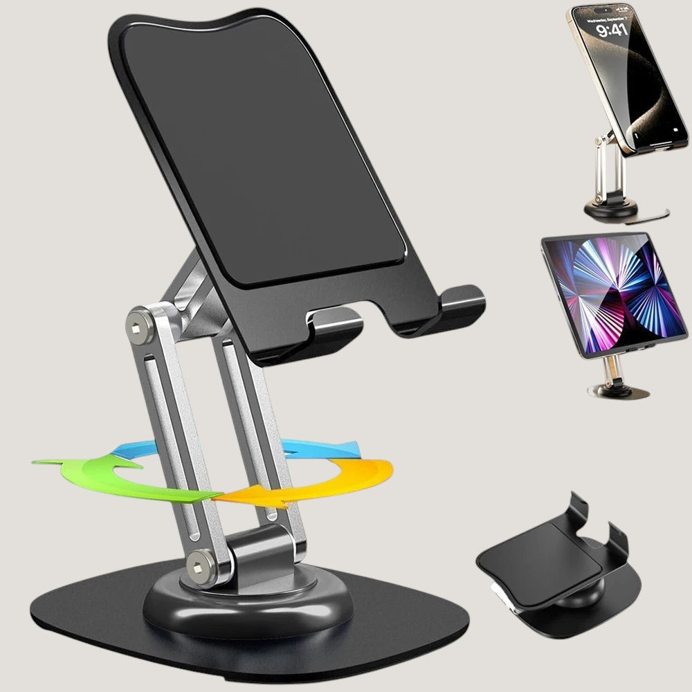 Melora foldable phone and tablet stand with adjustable angle and 360-degree rotating base