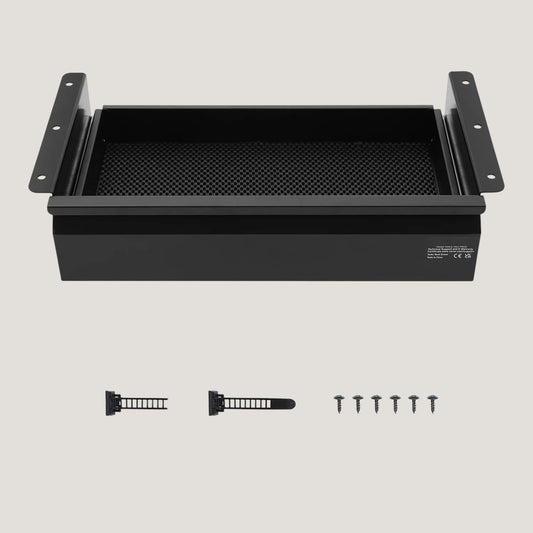 Black steel Melora SucceBuy under-desk slide-out drawer organizer with cushioned interior